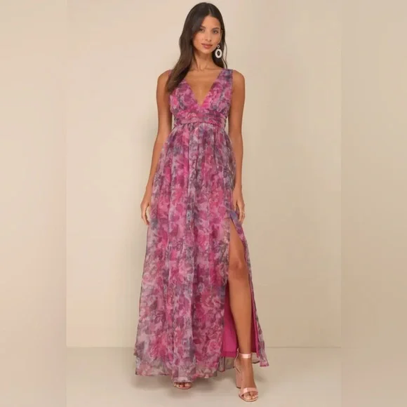 chinese dress ladies Lulu Halter Maxi Dress in Orange & Green Stamped Poppy – Significant Other main image 1